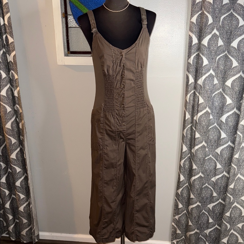 XCVI Mocha Brown Cropped Cotton Jumpsuit SZ Small